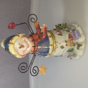 Resin Snowman Collectible Trinket Box with bird, gifts and star